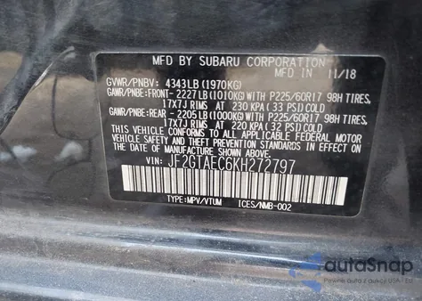 2019 Subaru Crosstrek 2.0I Premium z USA, uszkodzony, nr VIN JF2GTAEC6KH272797